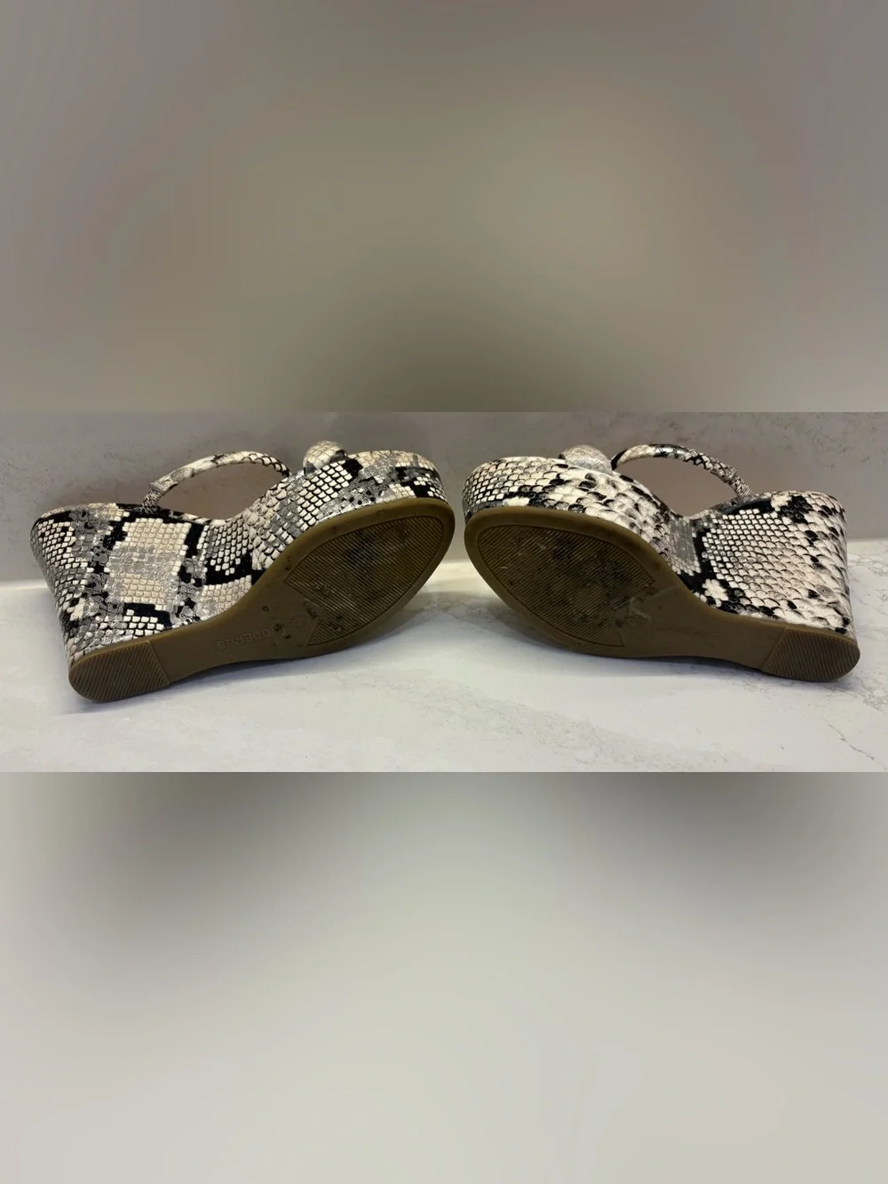 BAMBOO Snake-Print Platform Sandals in Black & White
